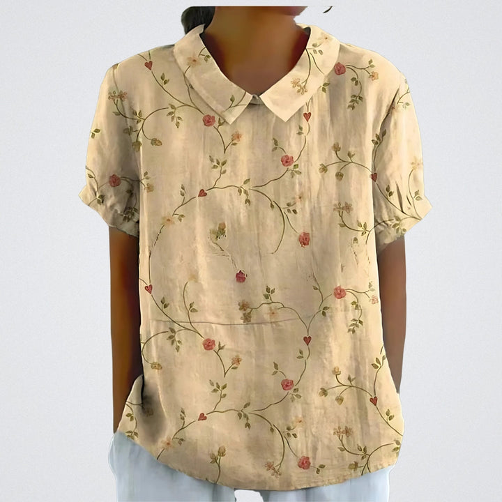 Lina™ - Stylish Floral Linen Blouse