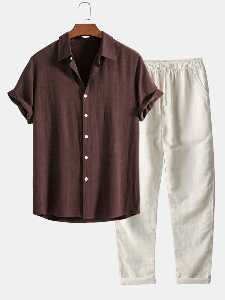 Button-up shirt and straight-cut trousers in a linen-rayon blend