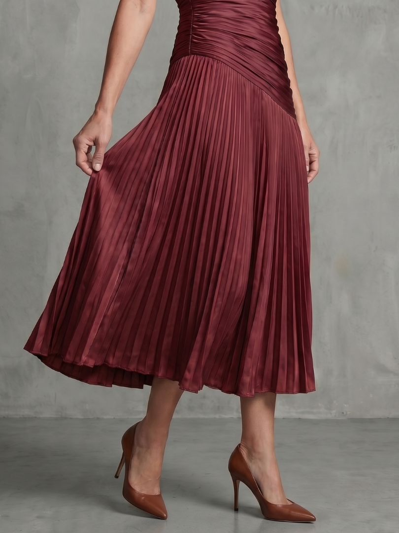 Theodora | Pleated Waist Panel Midi Dress