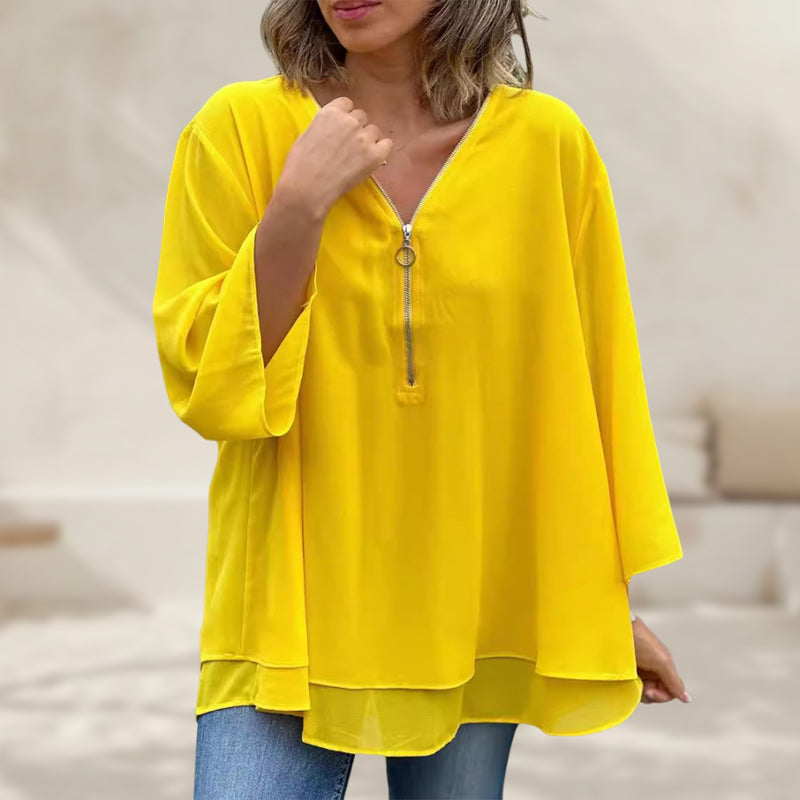 Heidi™ - V-Neck Flowing Zip Top
