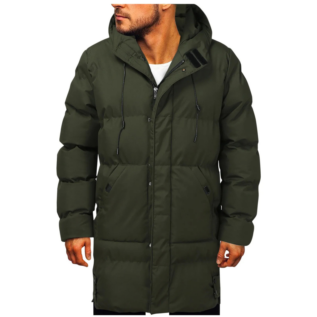 Tommaso - Men's Long Winter Coat with Hood, Lined Quilted Coat