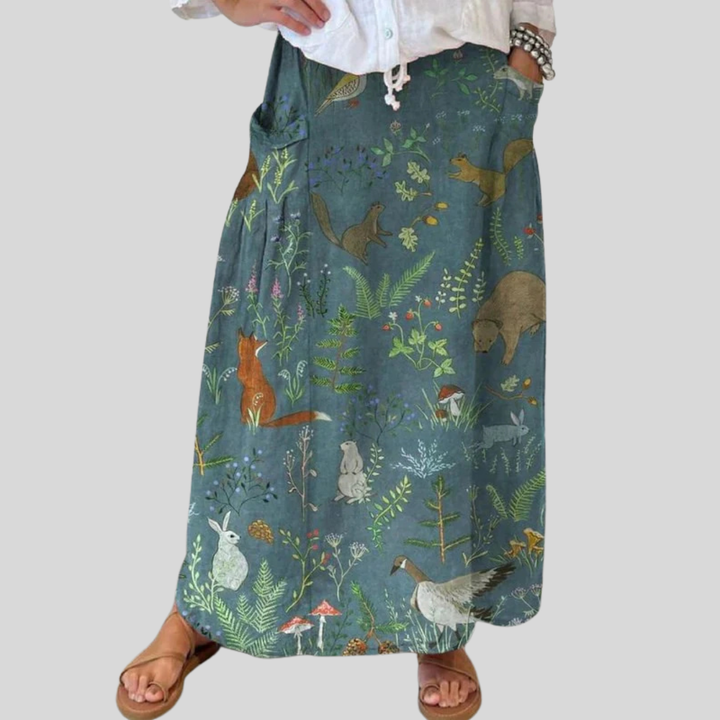 Women's Retro Floral Animal Art Casual Linen Bag Skirt