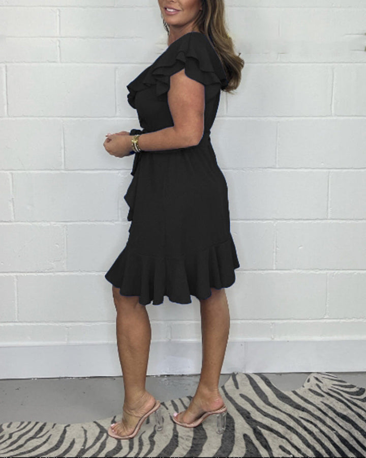 Rachel™ - Elegant V-Neck Ruffled Dress