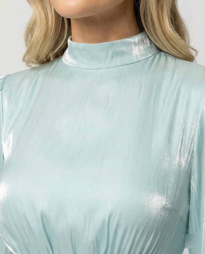 Damen Maxikleid mit Falten und langen Ärmeln