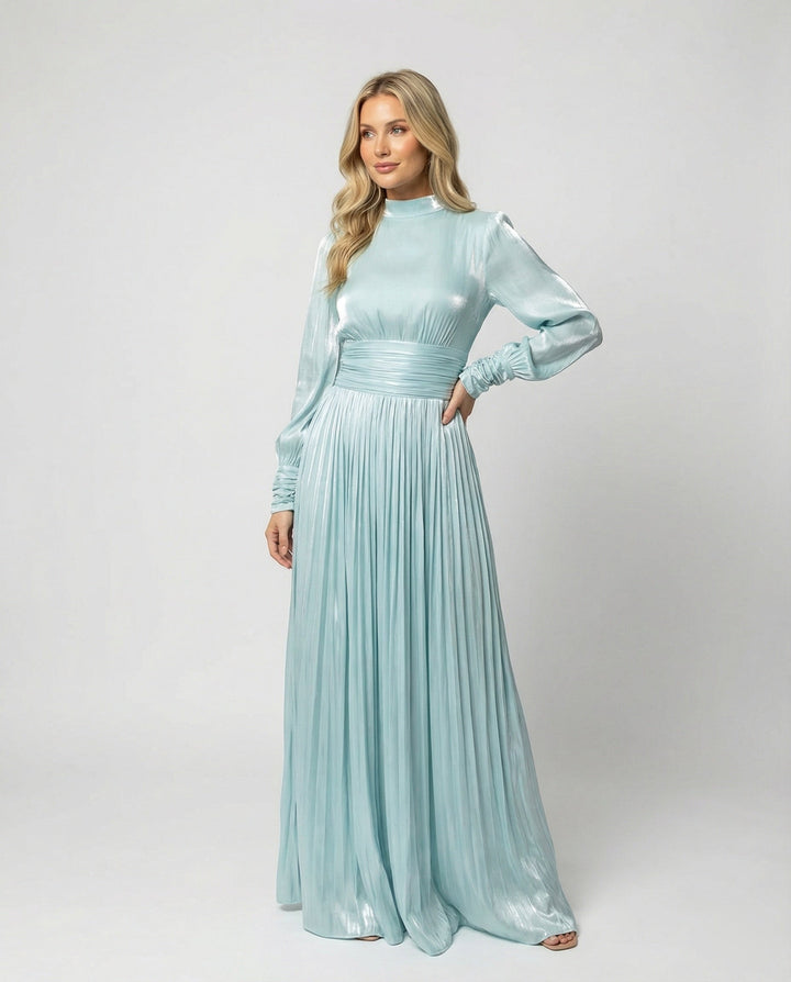 Damen Maxikleid mit Falten und langen Ärmeln
