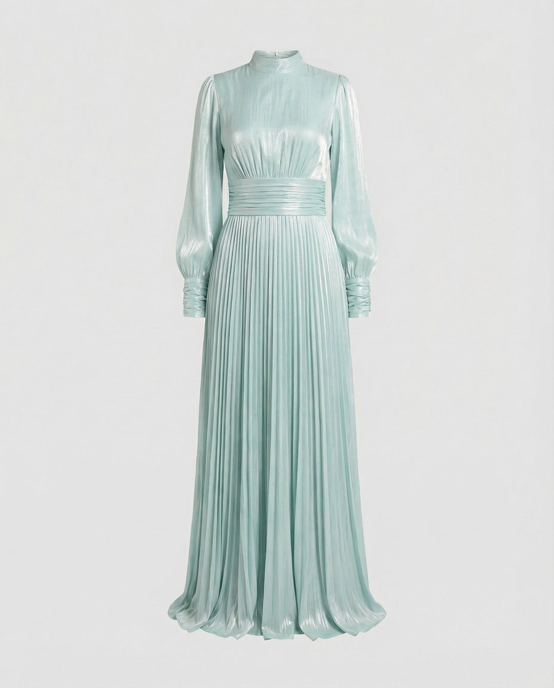 Damen Maxikleid mit Falten und langen Ärmeln