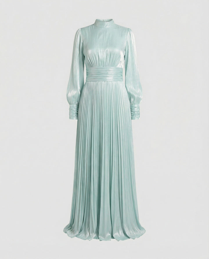 Damen Maxikleid mit Falten und langen Ärmeln