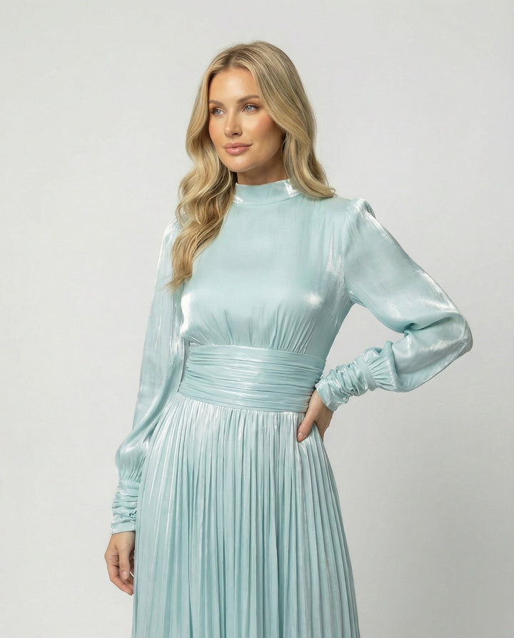 Damen Maxikleid mit Falten und langen Ärmeln