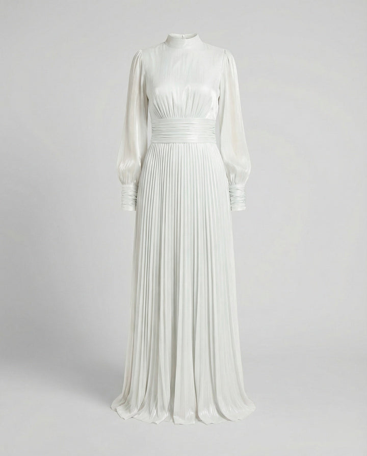 Damen Maxikleid mit Falten und langen Ärmeln
