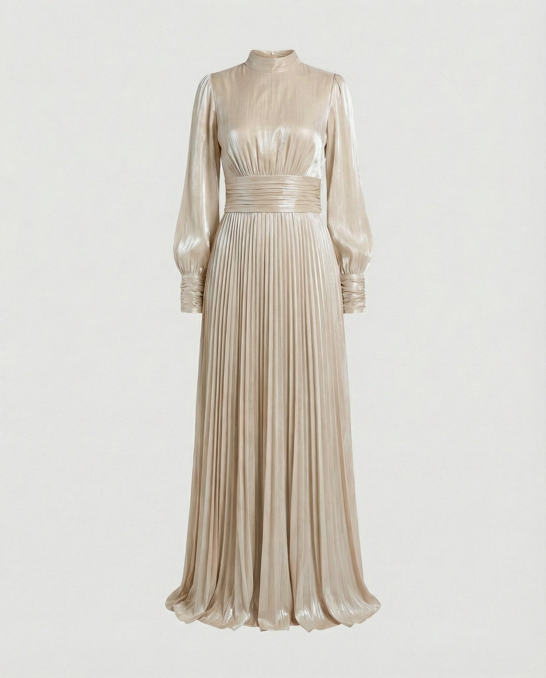 Damen Maxikleid mit Falten und langen Ärmeln