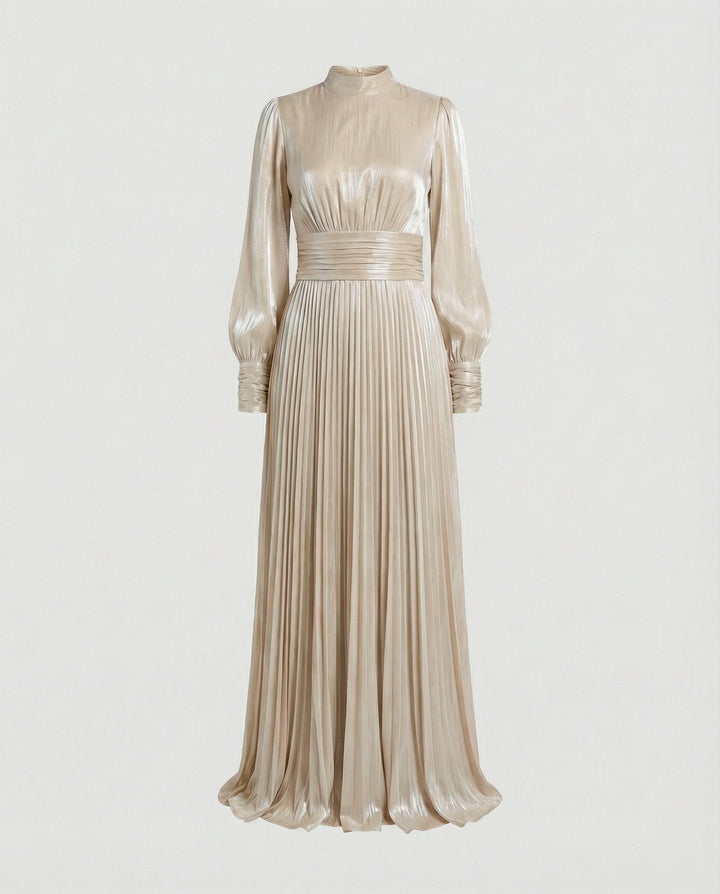 Damen Maxikleid mit Falten und langen Ärmeln