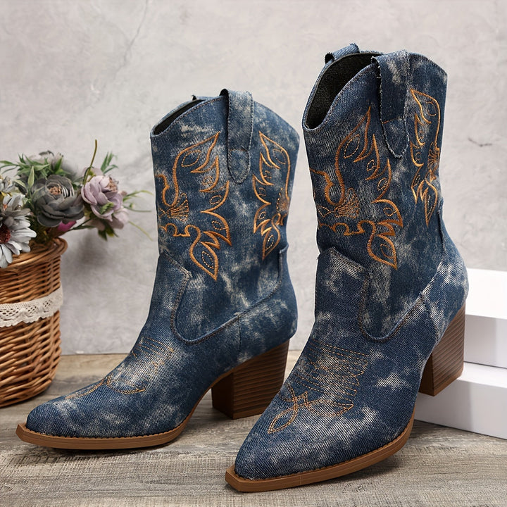 Ealasaid | Women's Western Boots for Wide Calves with Embroidery