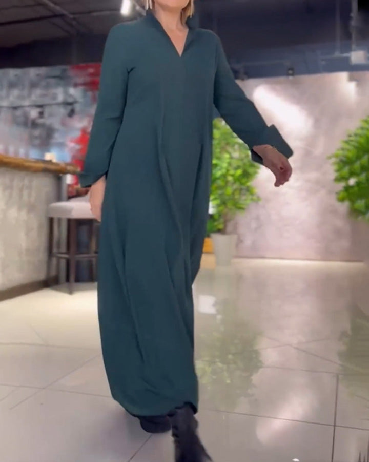 Eleanor - Loose Long Dress With Lapels And Side Slit