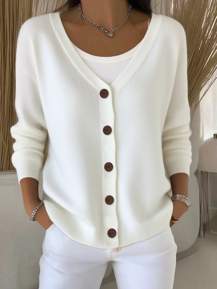 Olivia™ - Long Sleeve V-Neck Button-Up Sweater