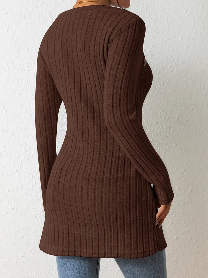 Julia - Asymmetric Buttoned Rib-Knit Top