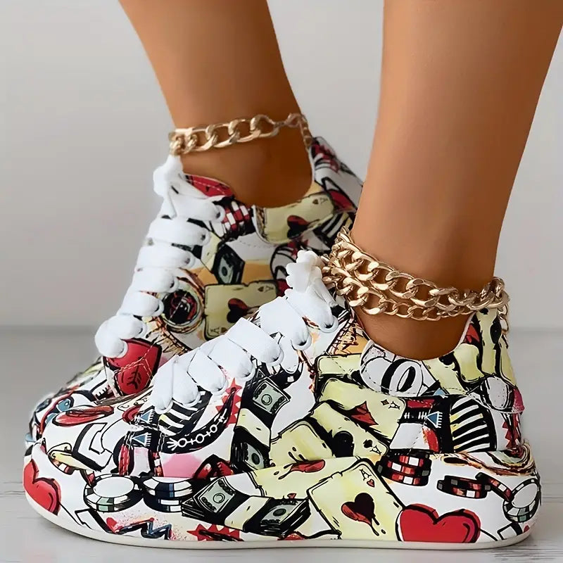 Mia - Women's Graffiti Print Platform Sneakers