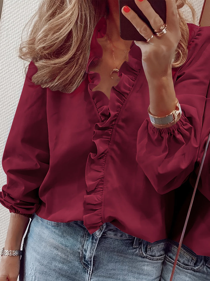 Aria™ - V-Neck Ruffle Trim Top