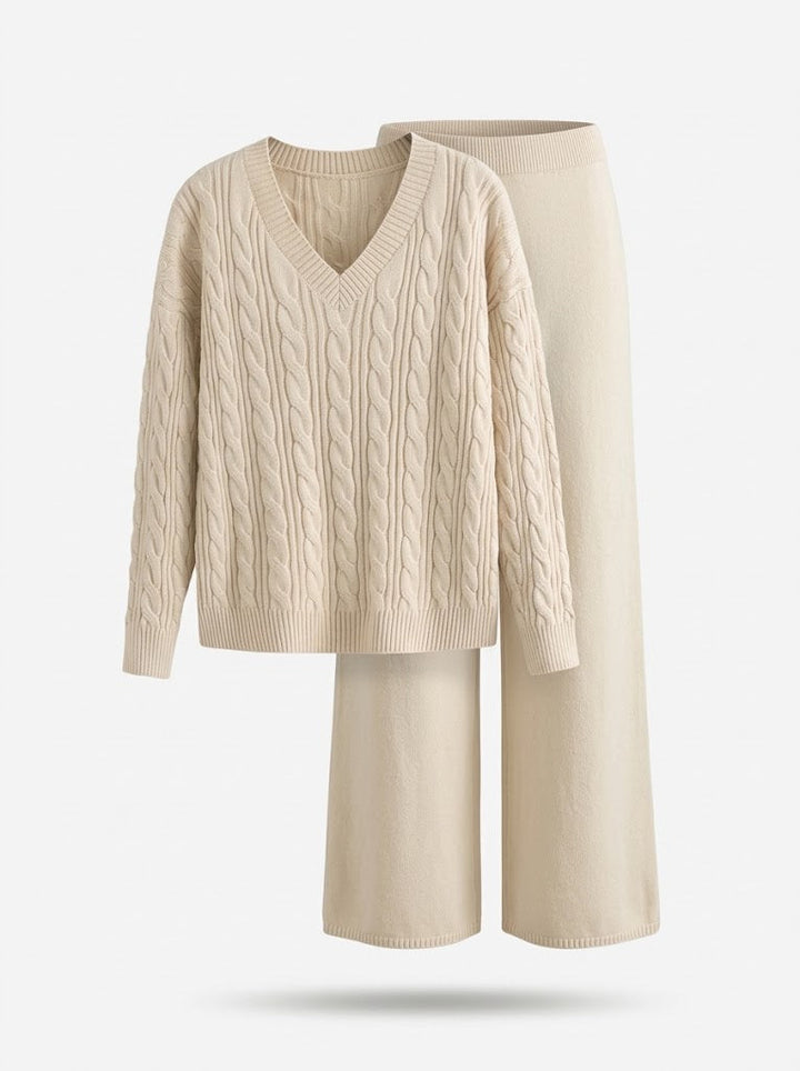 Women's two-piece set, V-neck and long sleeves