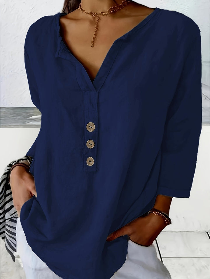 Harper™ - Loose V-Neck Blouse with Buttons