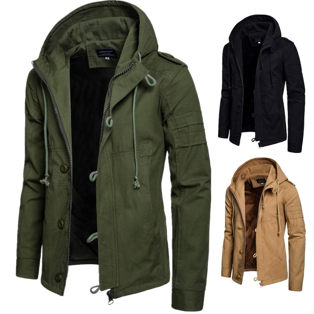 Men's hooded jacket with drawstring and pockets