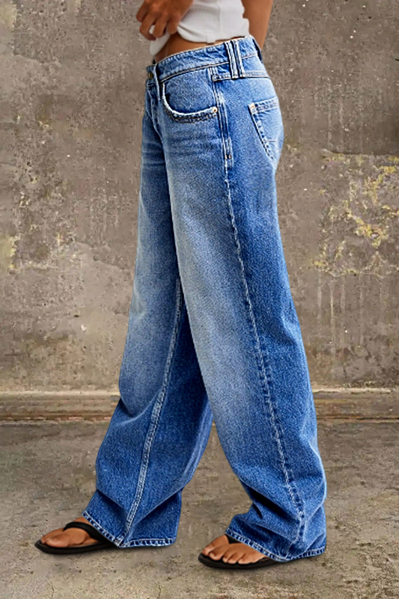 Mid-rise straight-leg jeans