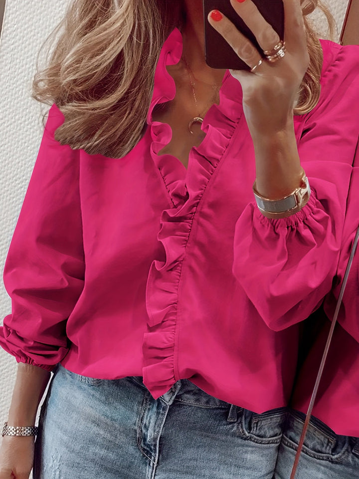 Aria™ - V-Neck Ruffle Trim Top