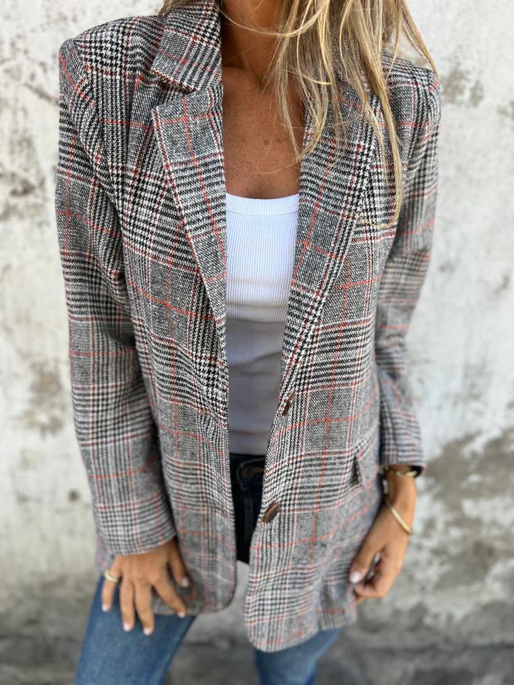 Amelia - Casual Check Blazer With Lapels