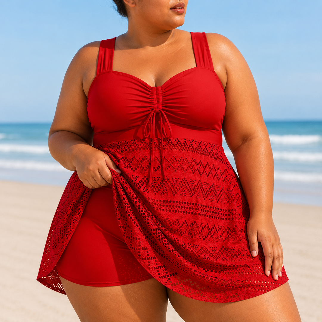 Elegant Women's Swim Dress Emille Plus Size with Flowing Overlay