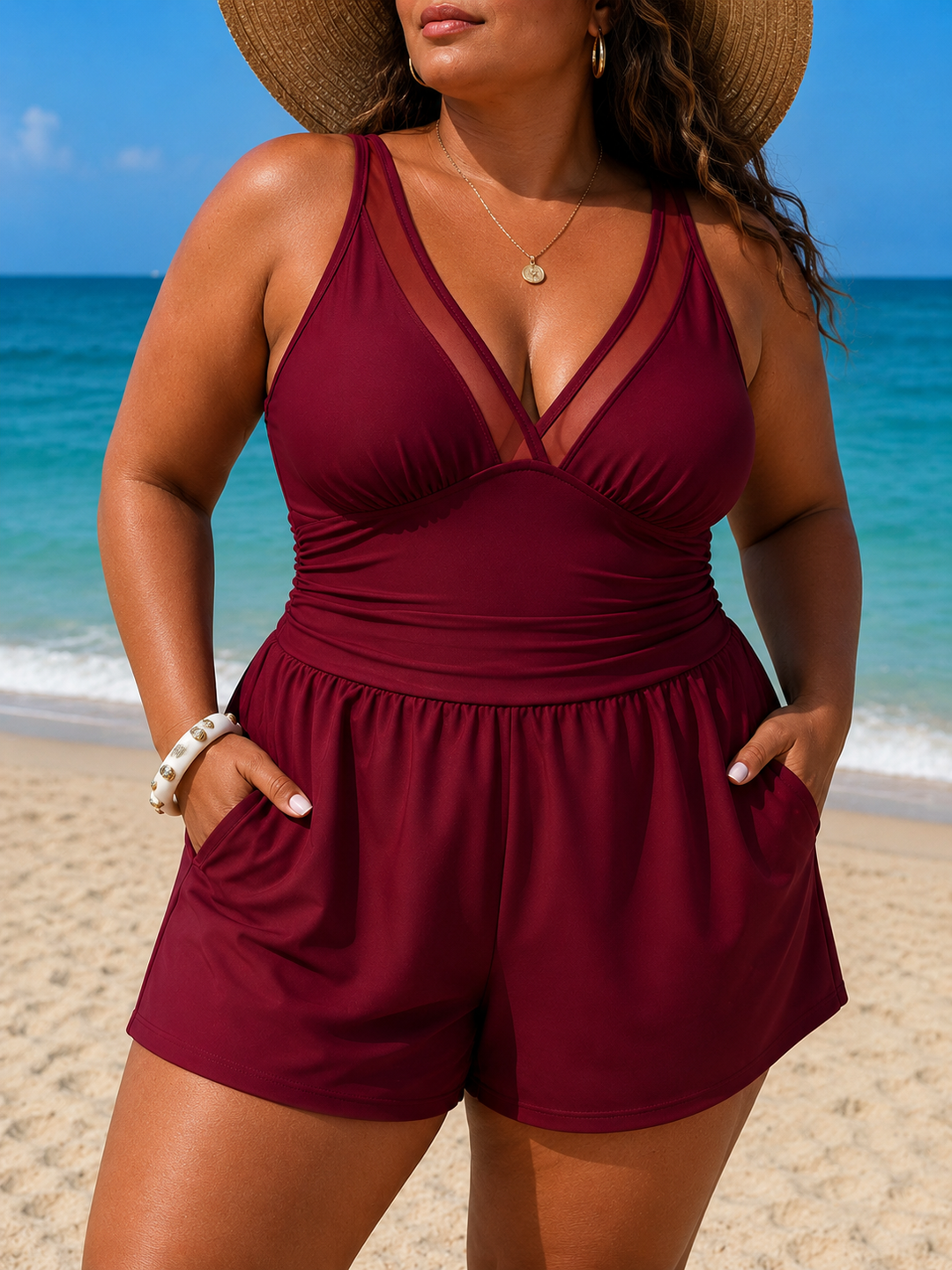 Charlotte | Elegant Plus Size Women's "Seabreeze Elegance" Swimdress with V-Neck