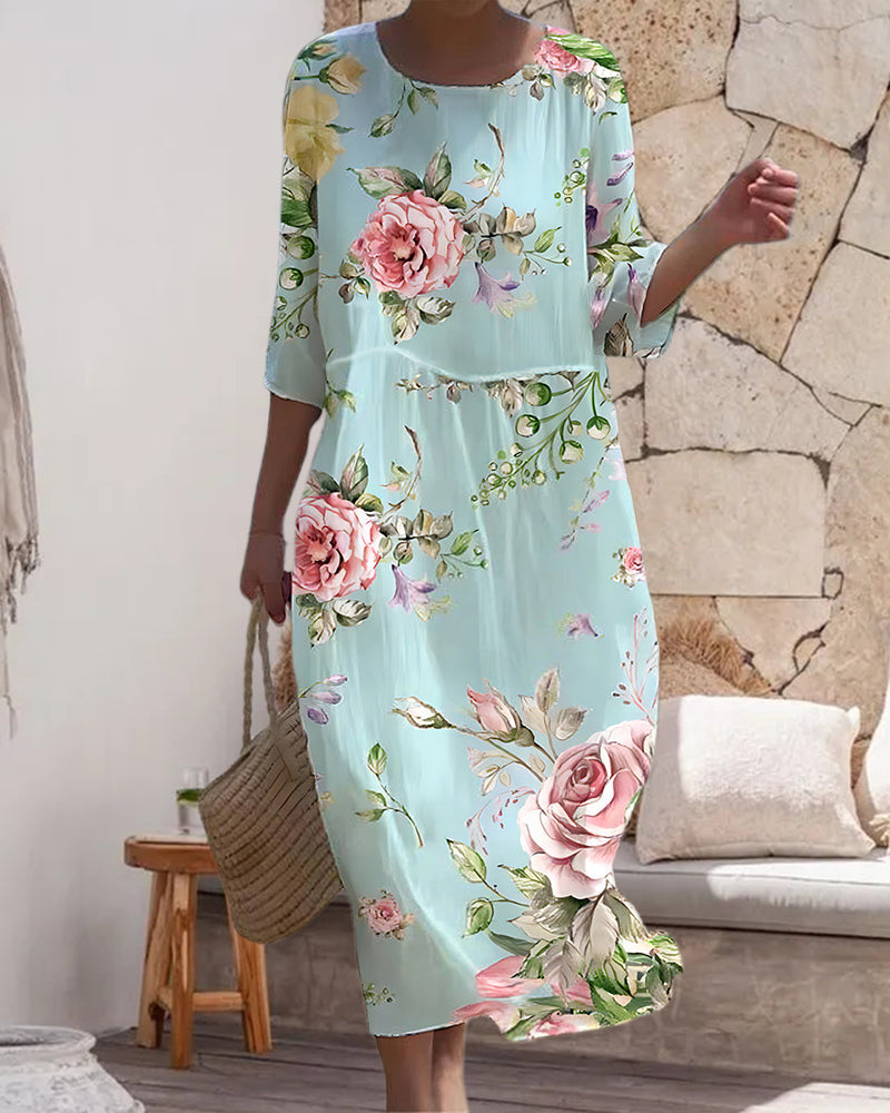Miranda - Elegant Floral Dress That Hides the Tummy