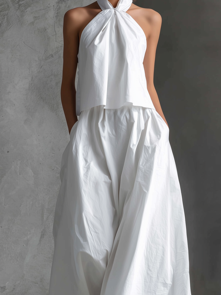 Casual Women's Halter Neck Sleeveless Top and Skirt Set