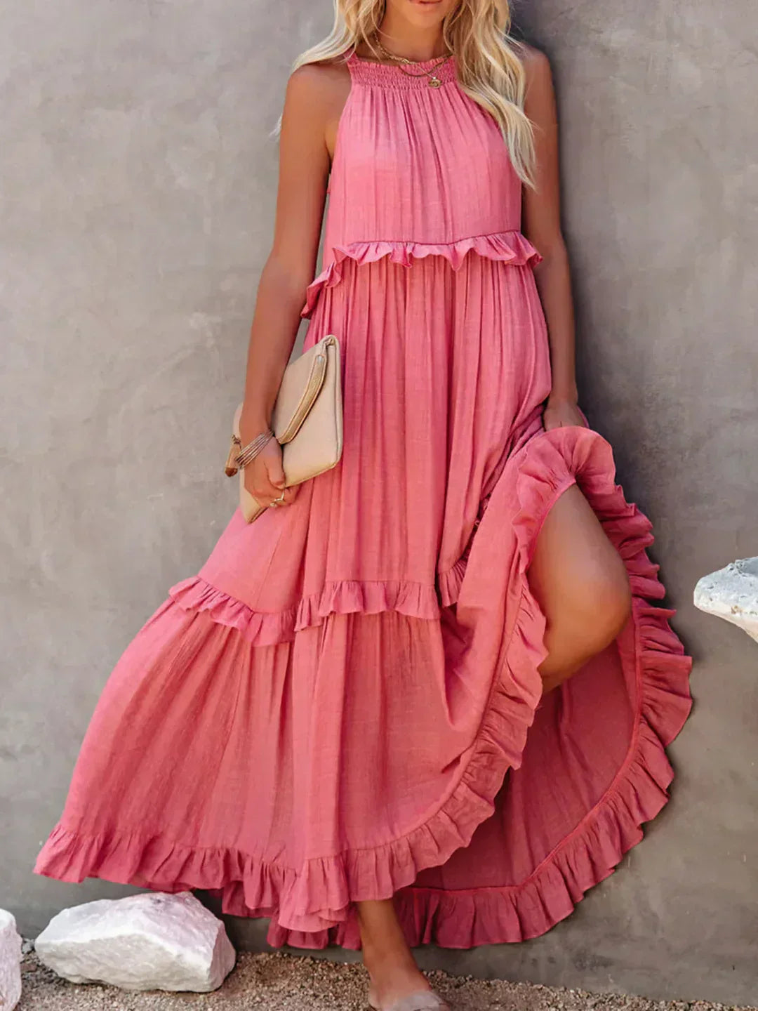 Sarah | Halterneck Ruched Maxi Dress (Almost sold out)