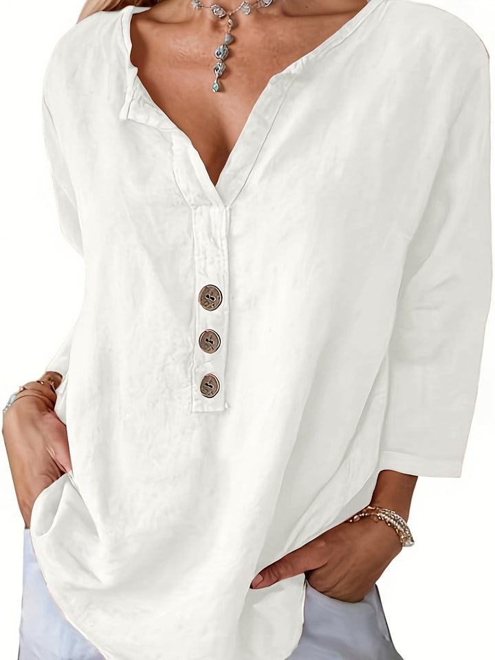 Harper™ - Loose V-Neck Blouse with Buttons