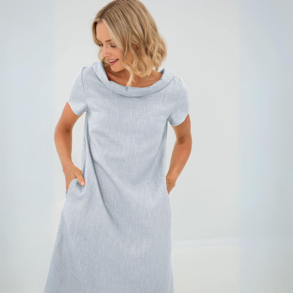 Damen Mini-Kleid mit kurzen Ärmeln und Taschen