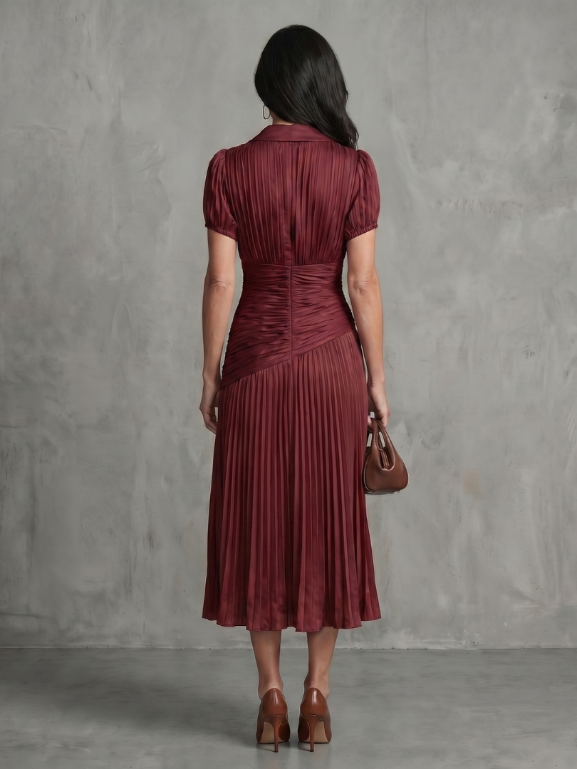Theodora | Pleated Waist Panel Midi Dress