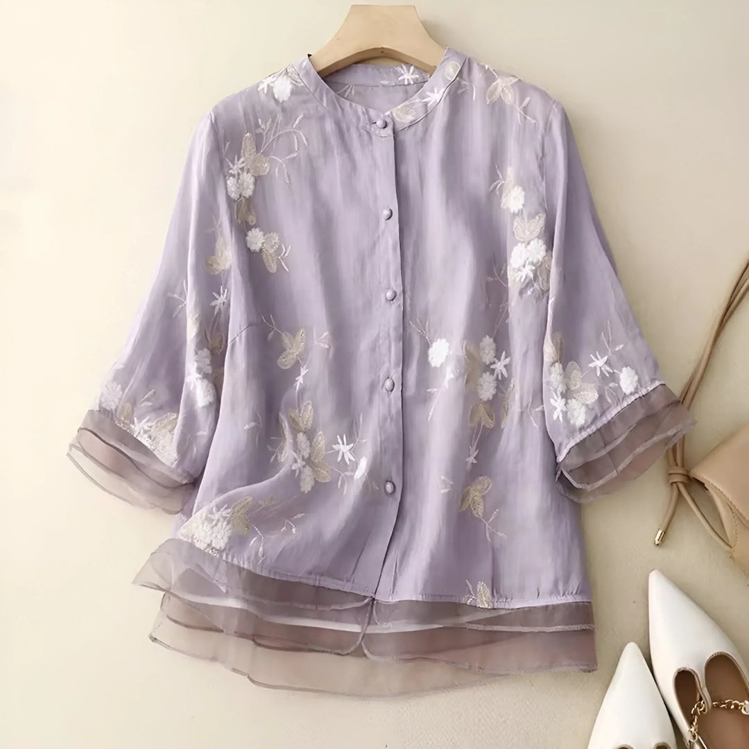 Emily™ - Cotton top with embroidered flowers