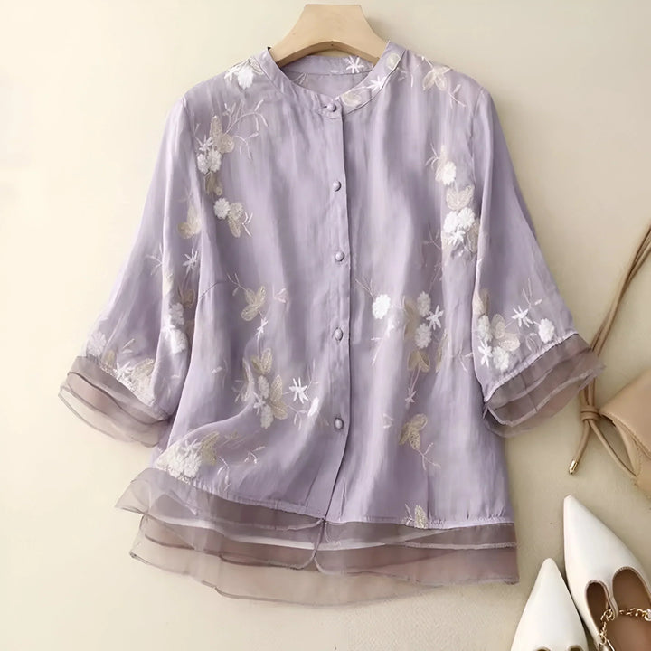 Emily™ - Cotton top with embroidered flowers