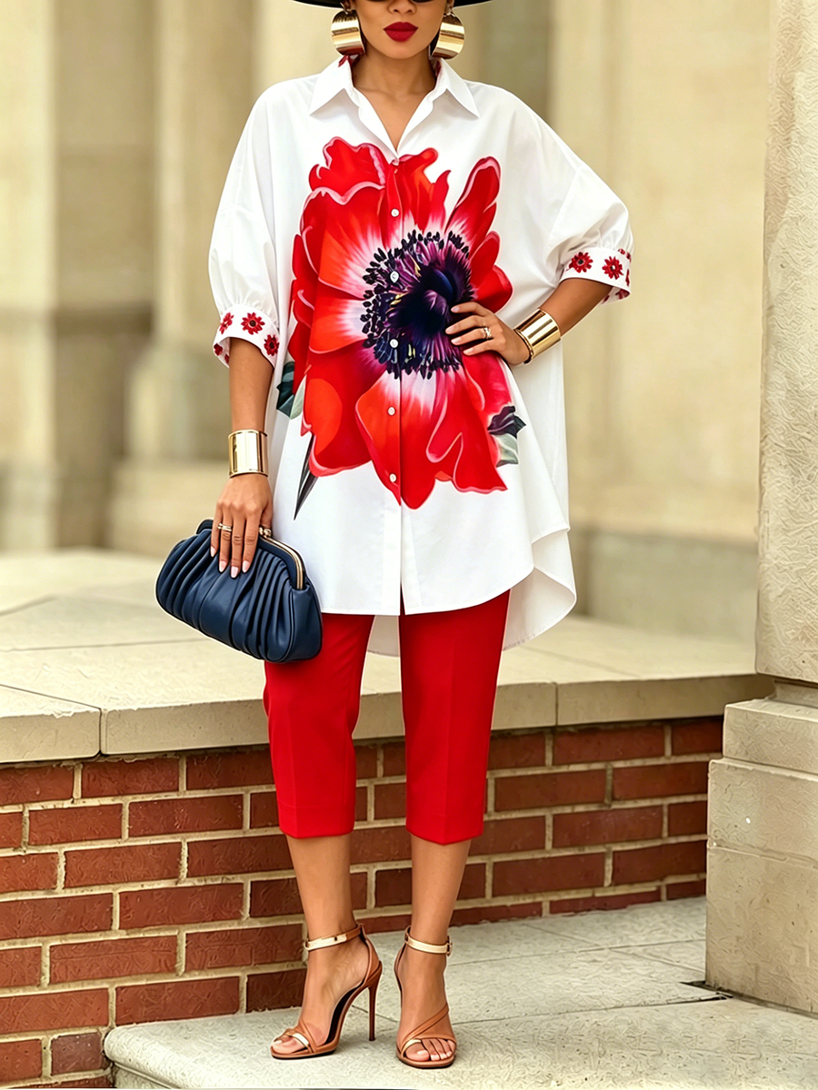 Women's Two-Piece Floral Print Set – Elegant Modern Style