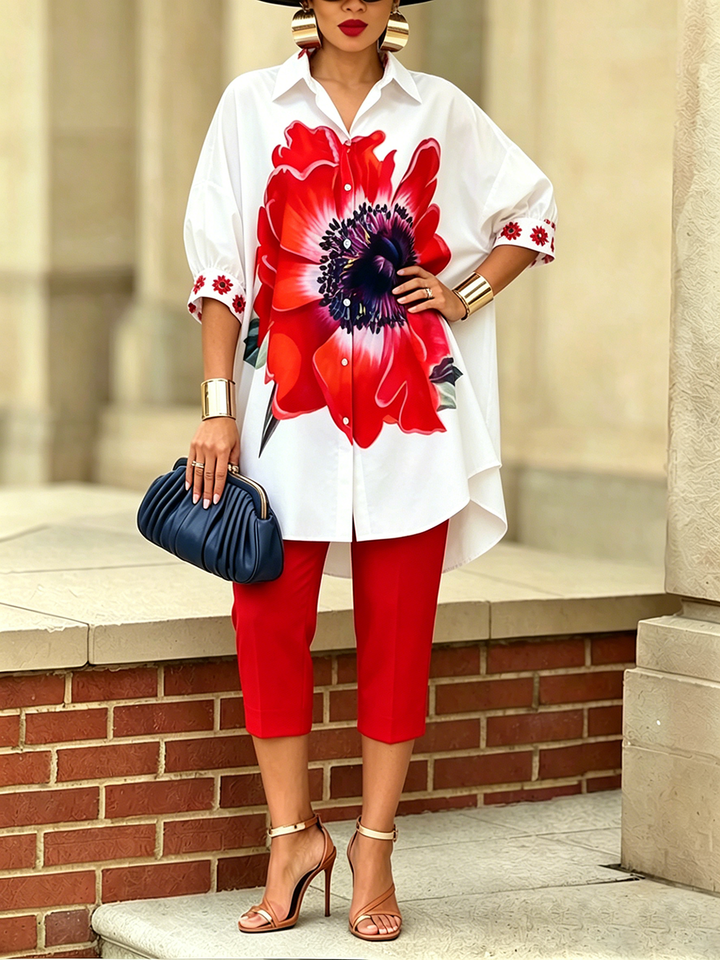 Women's Two-Piece Floral Print Set – Elegant Modern Style