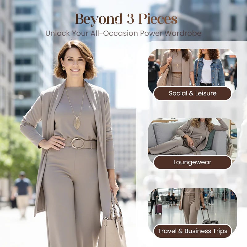 Chic 3-piece ensemble: Long cardigan, top, and trousers