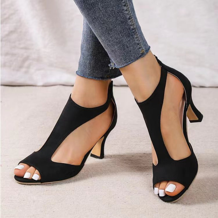 Back Zipper Fish Mouth High Heels