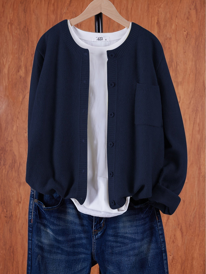 Eugenia | Damen Rundhals-Cardigan mit Knöpfen und Tasche