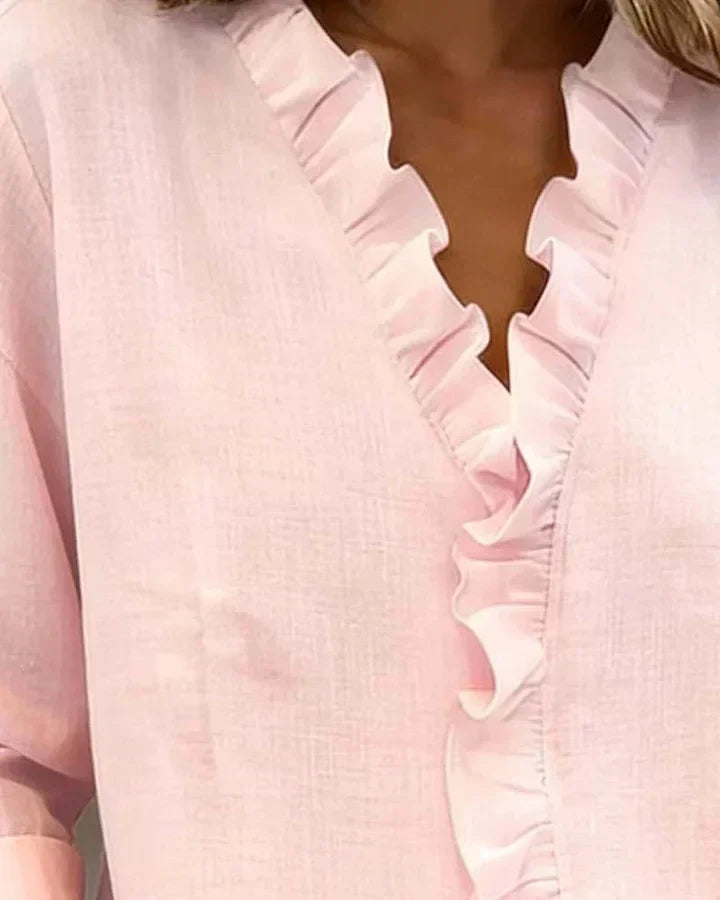 Indie | Ruffled V-Neck Long Sleeve Shirt