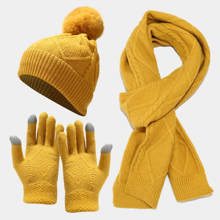 Damen Strickset mit Mütze, Schal und Handschuhen