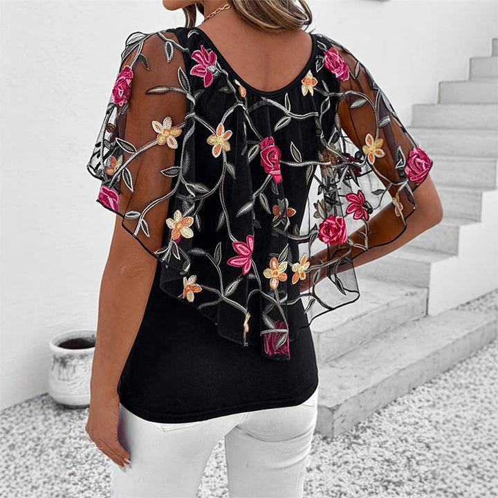 Davina™ – Elegant Printed Mesh and Lace Top