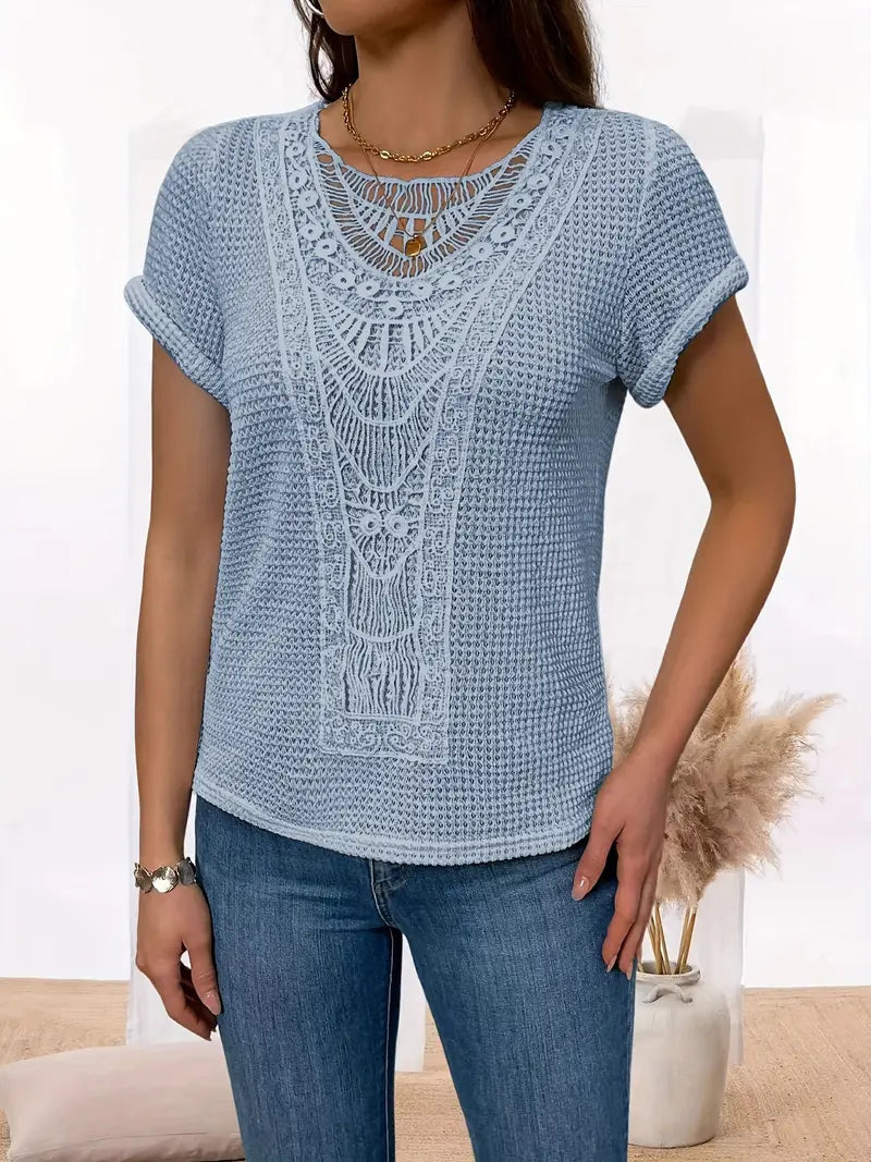 Megan™ - Chic Lace Round Neck Shirt