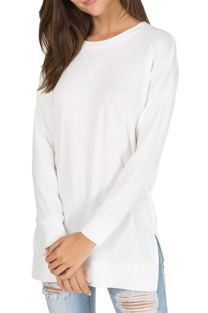 Violet - Long Sleeve Side Slit Loose Tops For Women