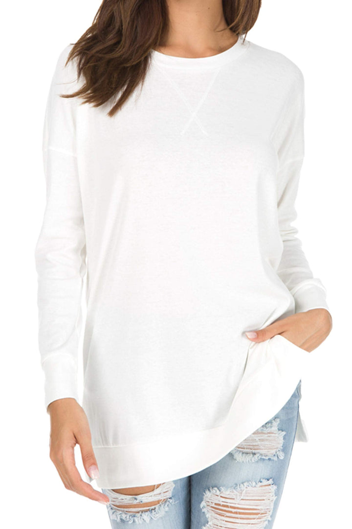 Violet - Long Sleeve Side Slit Loose Tops For Women