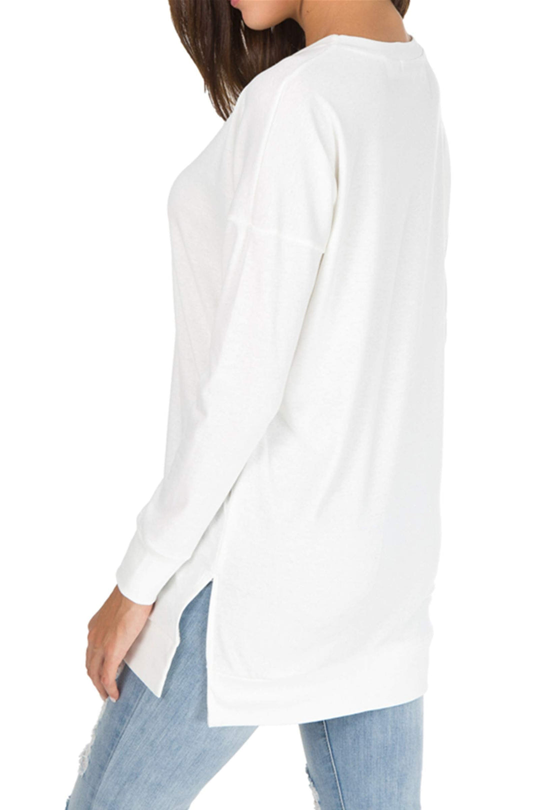 Violet - Long Sleeve Side Slit Loose Tops For Women