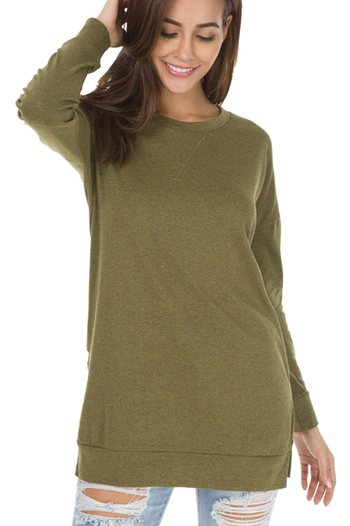Violet - Long Sleeve Side Slit Loose Tops For Women